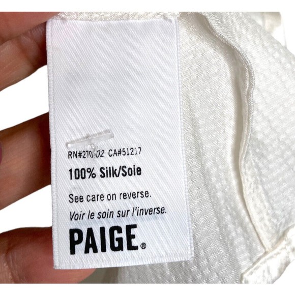 PAIGE Women's Cateline Silk Choker Blouse Short Sleeve Top White Size Medium NWT - Picture 8 of 12